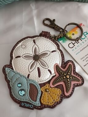 Chala sand dollar seashells bag charm keychain coin purse NWT